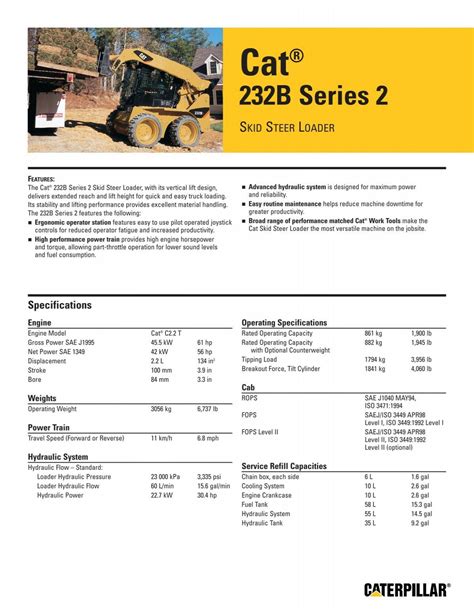 cat 232 skid steer specs|caterpillar 232b skid steer specs.